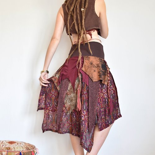 SARINAS Brown and purple festival skirt, paisley print skirt
