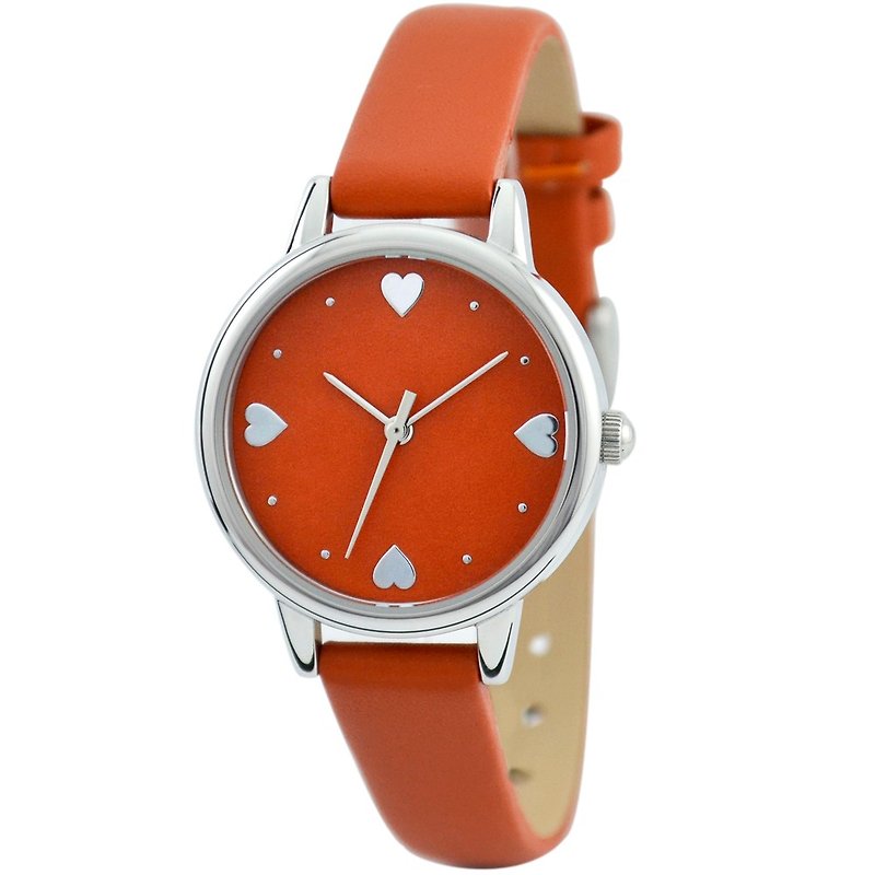 母親節 禮物  優雅女裝手錶橙色 (心心) 全球免運 - 女錶 - 其他金屬 紅色