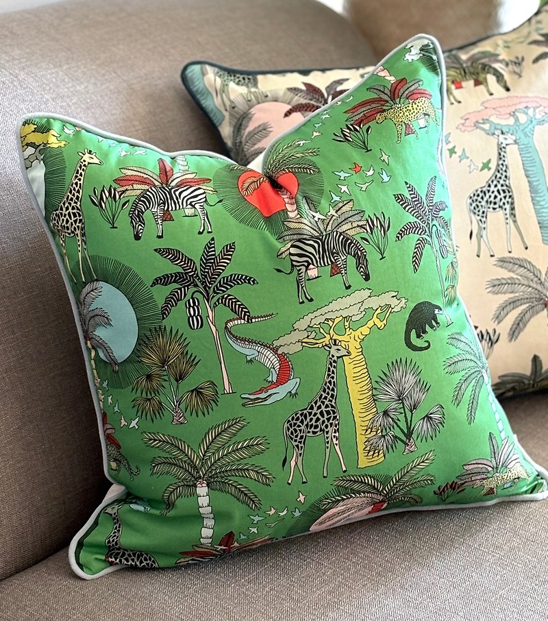 South Africa aLoveSupreme hand-painted colorful velvet piping pillowcase_African Animal Kingdom_ Green - Pillows & Cushions - Cotton & Hemp 