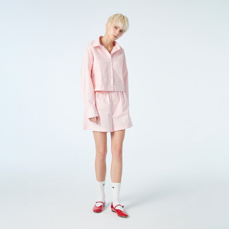 10 MOOn Pastel Pink cotton shirt - เสื้อเชิ้ตผู้หญิง - ผ้าฝ้าย/ผ้าลินิน สึชมพู