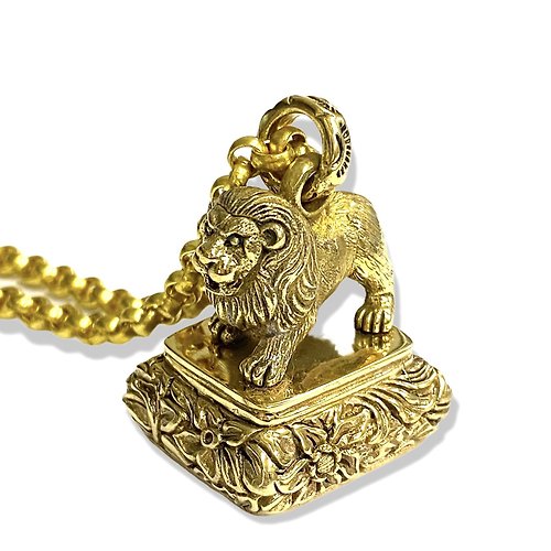 alisadesigns Vintage Pinchbeck Lion Wax Seal / Brass Handle Stamp Letter Fob Pendant + Chain