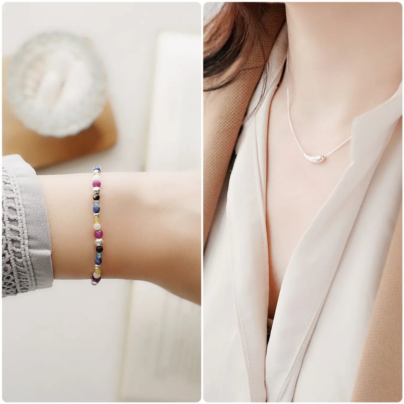 [Christmas Gift] Stone of Happiness Sterling Silver Necklace Bracelet Set of Two Tourmaline Crystal Bracelets Jewelry Gift Box - สร้อยข้อมือ - เงินแท้ 