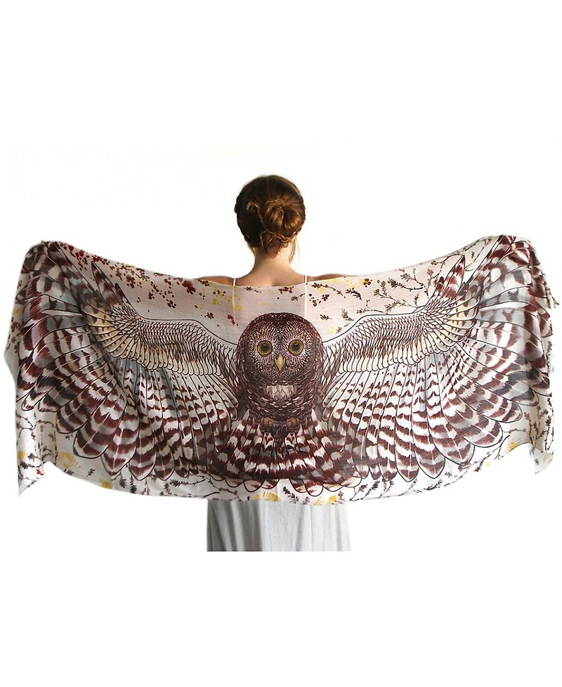 Day Owl Scarf - Silk Cashmere - ผ้าพันคอ - ผ้าฝ้าย/ผ้าลินิน 