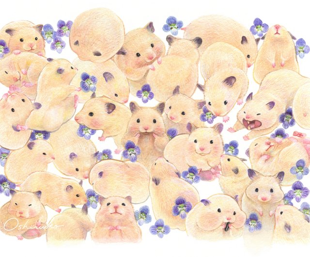 Reproduction original picture [Whatever you are] / 30 kink bear hamster  mochi and 30 giant dogfish flower lover - Shop Oshiruko illustration  Illustration, Painting & Calligraphy - Pinkoi