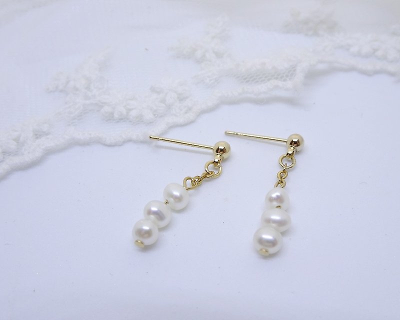 Free shipping / Pearl Earrings / Pearl - ต่างหู - โลหะ ขาว