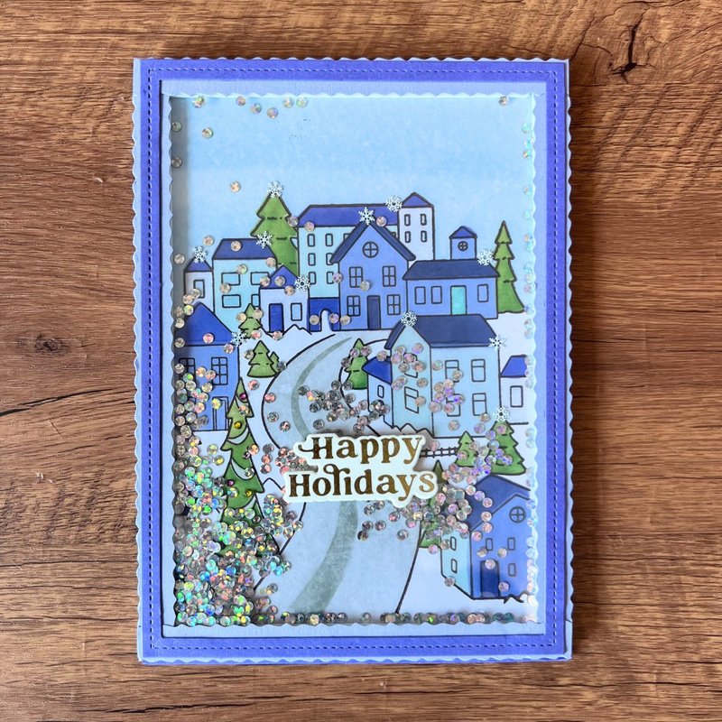 Happy Holidays聖誕小鎮 搖搖卡 聖誕卡 紫 - 卡片/明信片 - 紙 紫色