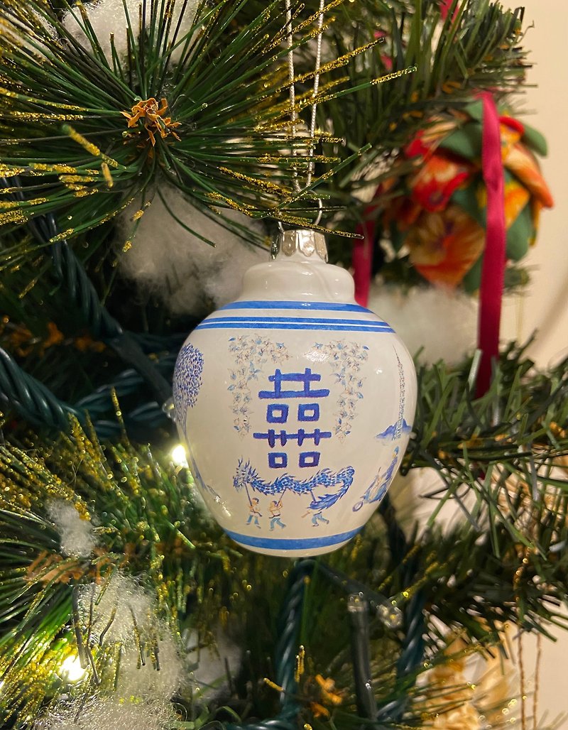 囍の壺のクリスマスツリーオーナメント - 置物 - ガラス 