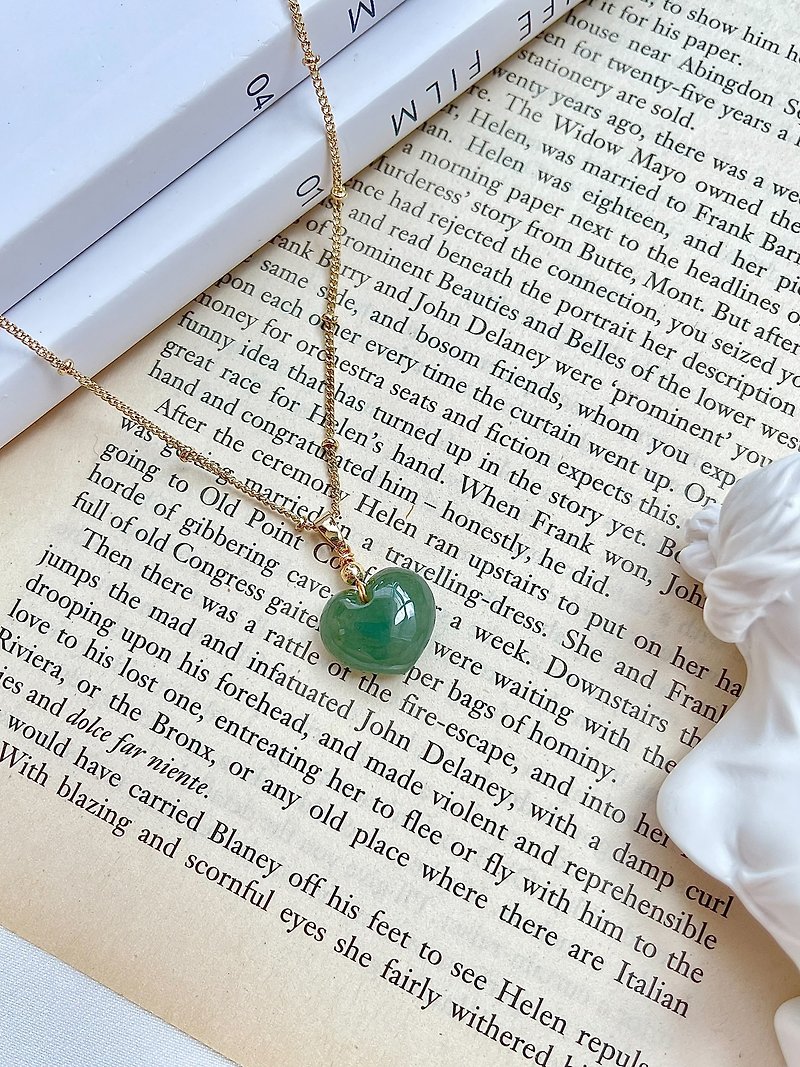 Natural Jadeite Type A - 14K Gold Green Jade Love Necklace - Necklaces - Jade Green