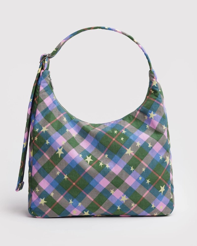 BAGGU - 尼龍肩背包 大尺寸 - Green Star Plaid - 側背包/斜背包 - 防水材質 多色