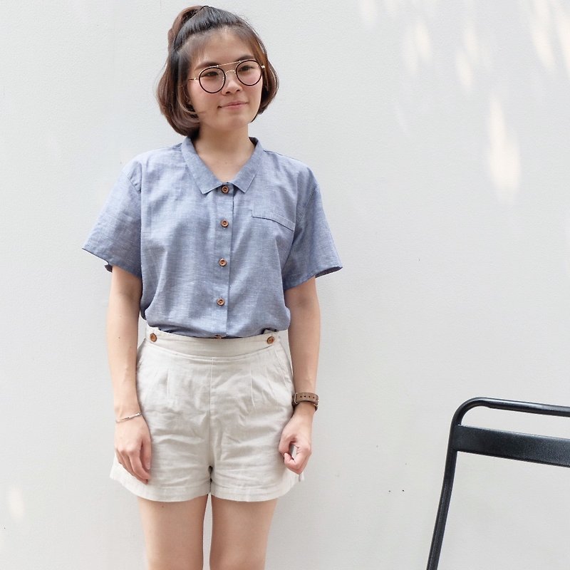 Yama Shoulder Slope Shirt - Indigo Blue Color - 女裝 上衣 - 棉．麻 藍色