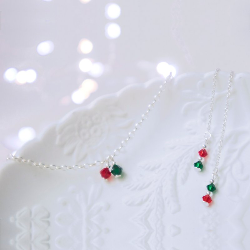 聖誕禮物 / 聖誕紅 - 925銀手鍊耳環套組 - 其他 - 水晶 多色