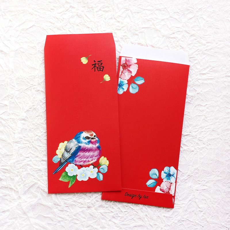 鳥と花の赤い封筒バッグ10個 - ご祝儀袋・ポチ袋 - 紙 レッド