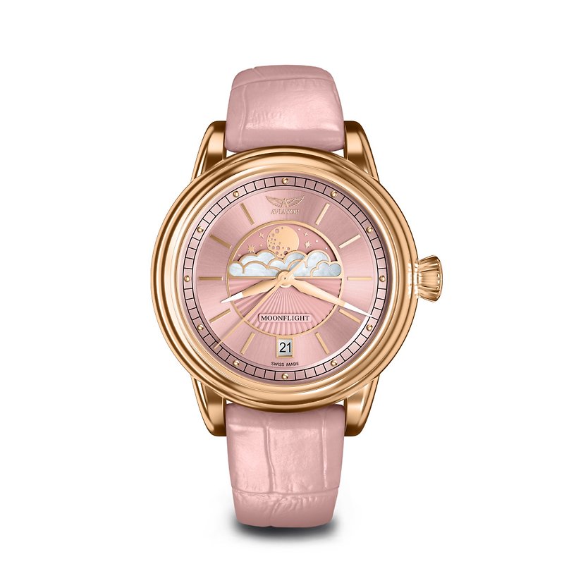 DOUGLAS MOONFLIGHT 月相顯示時尚腕錶 - 女錶 - 不鏽鋼 金色