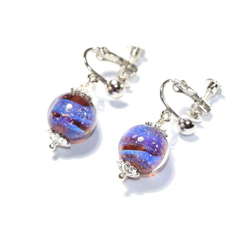 Starry Night 925 silver earrings - ต่างหู - แก้ว สีม่วง