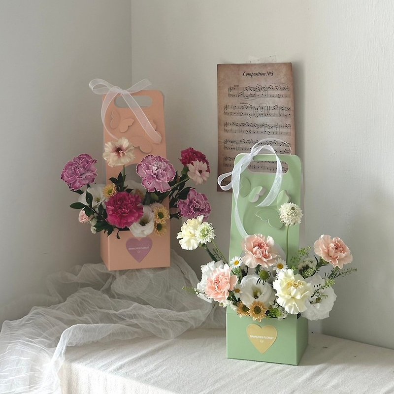 新鮮康乃馨手提花盒 / 鮮花 母親節 送禮 紀念日 - 植栽/盆栽 - 植物．花 