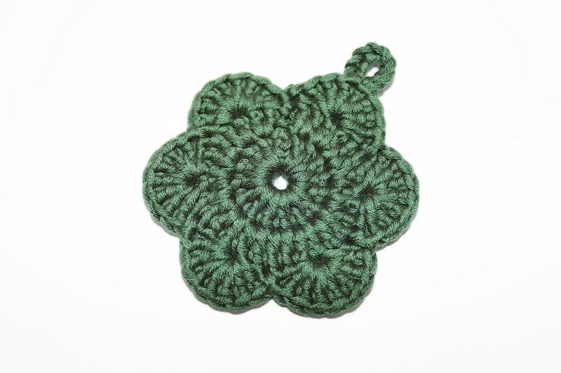 Flower Large Thick Cotton Cup Mug Crochet Coaster Mat - Green