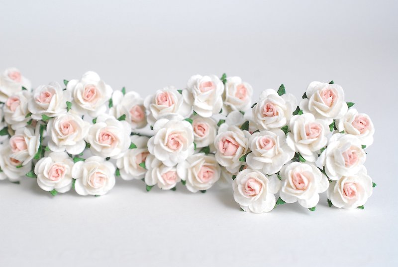 Paper Flower, 100 pieces mulberry rose size 1.5 cm., two tone pink-white colors. - Other - Paper Pink