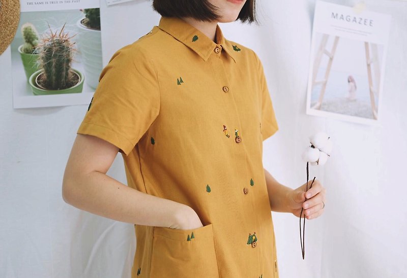 Shirt Dress (Camping) : Yellow - 連身裙 - 繡線 黃色