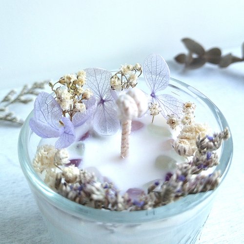 Natural Candle Airl 乾燥花晶石玻璃小杯蠟燭 | 螢石 淡紫色 | 天然大豆香氛蠟燭