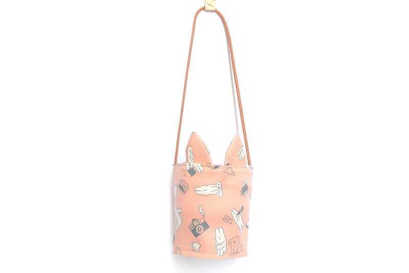 兔耳朵環保杯套- 白兔 - 飲料提袋/杯袋/杯套 - 棉．麻 粉紅色