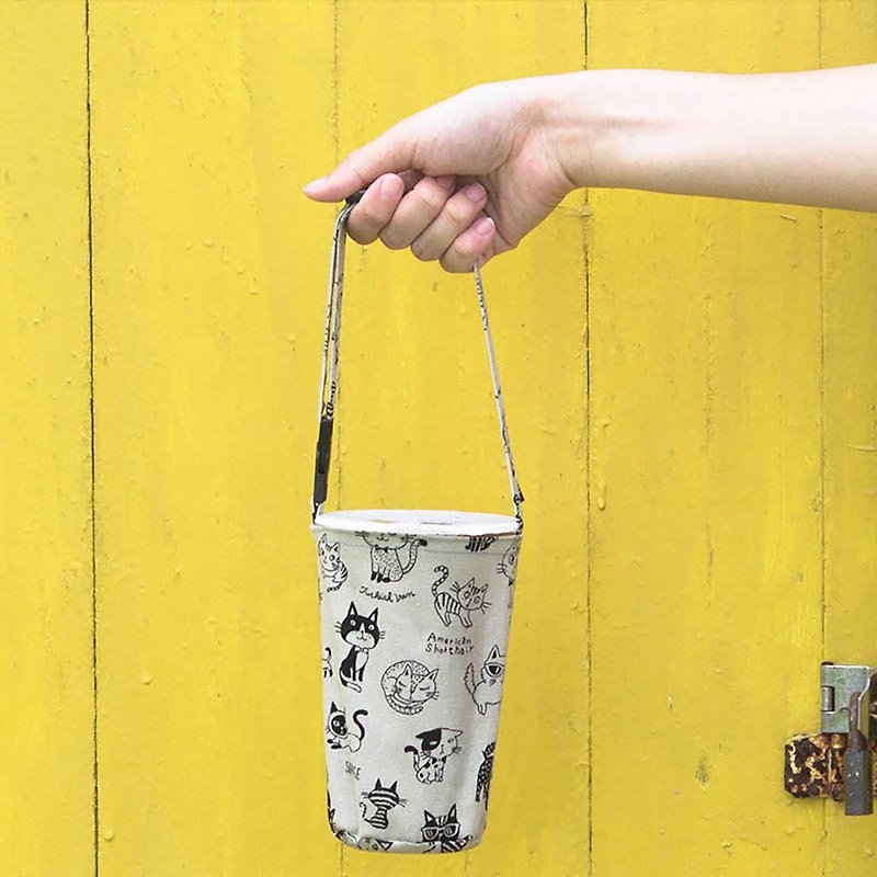 Taiwan flower cloth drink cup bag - adjustable handle / attached buckle / green cup set / portable beverage bag - อื่นๆ - ผ้าฝ้าย/ผ้าลินิน 