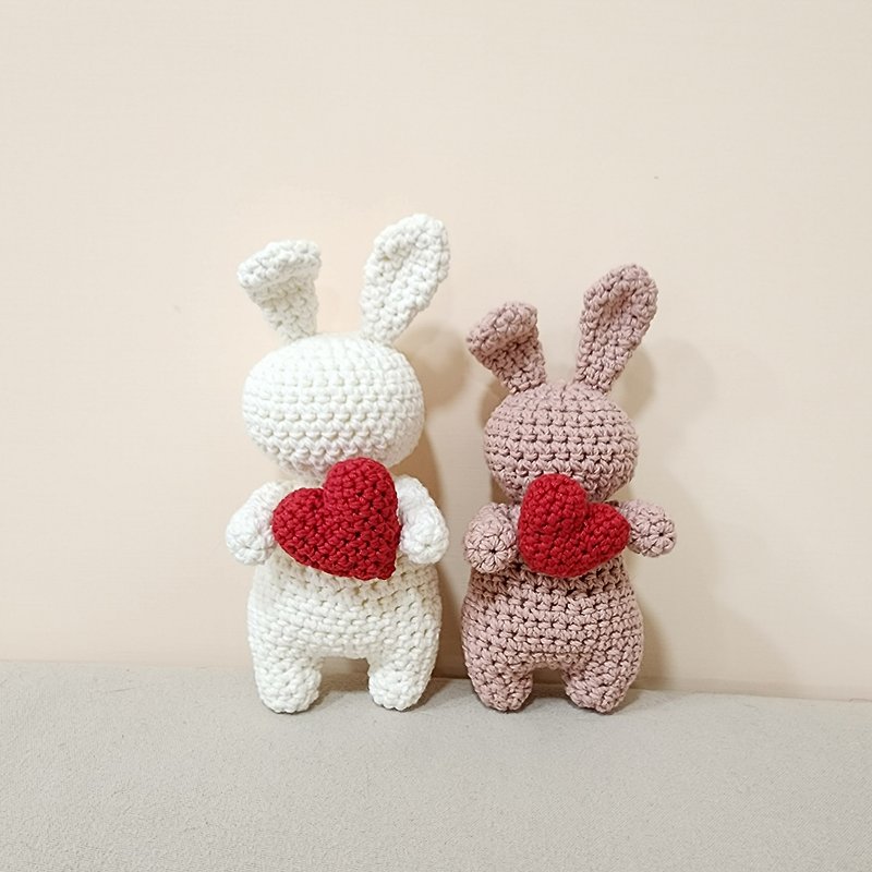 Valentine's Day Love Rabbit and Rabbit Set of Two - ตุ๊กตา - ผ้าฝ้าย/ผ้าลินิน ขาว