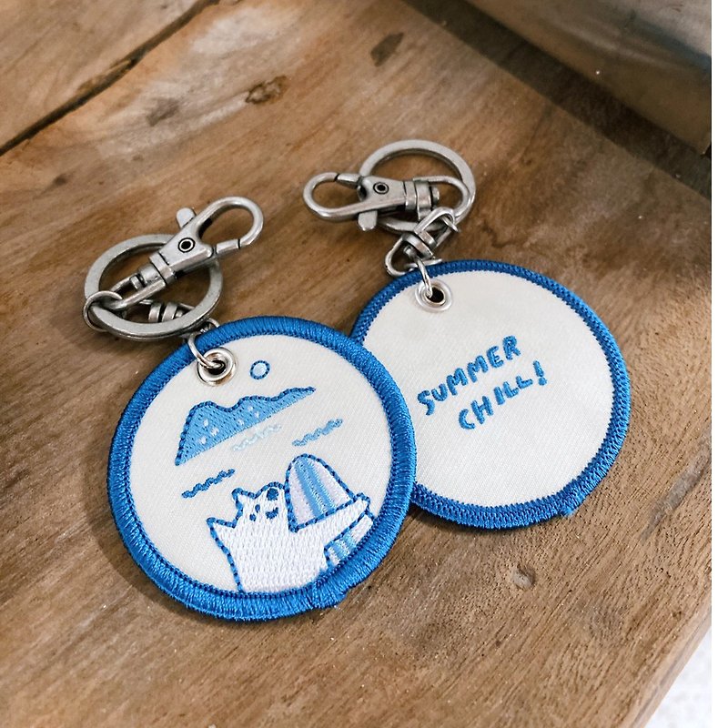 Little Dog Studio Watching the Sea Little Dog│summer chill embroidered key ring (double-sided pattern) - Keychains - Thread Blue