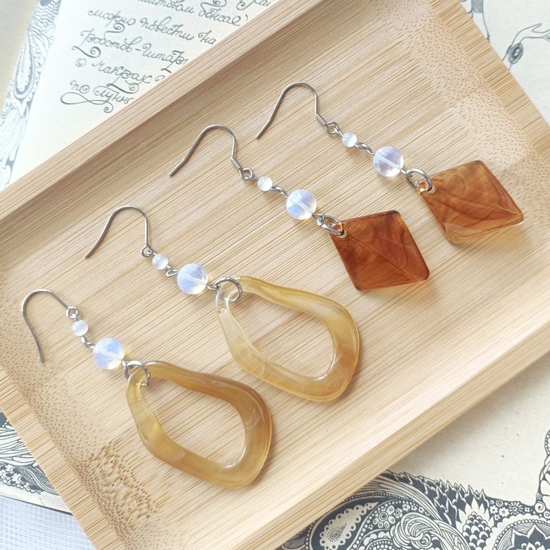 | Acrylic earrings|Natural stone beaded earrings 003 | - ต่างหู - อะคริลิค 