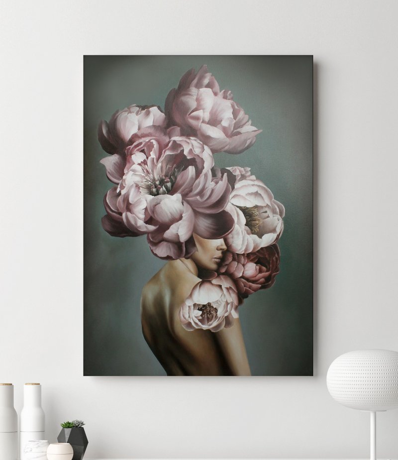 Painting Girl with flower | Flowers girl | Girl Flowers Painting | In Dreams - 壁貼/牆壁裝飾 - 棉．麻 粉紅色