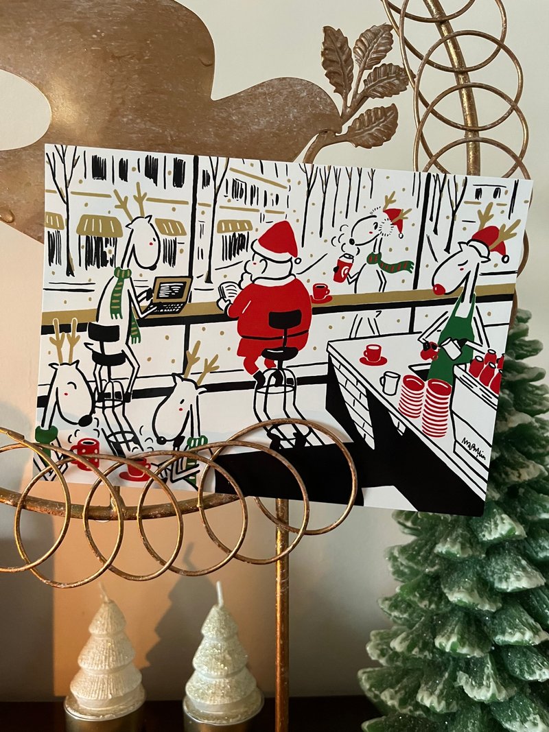 2025限量款聖誕名信片/卡片- 1號 咖啡廳裡chill 一下 - 卡片/明信片 - 紙 紅色