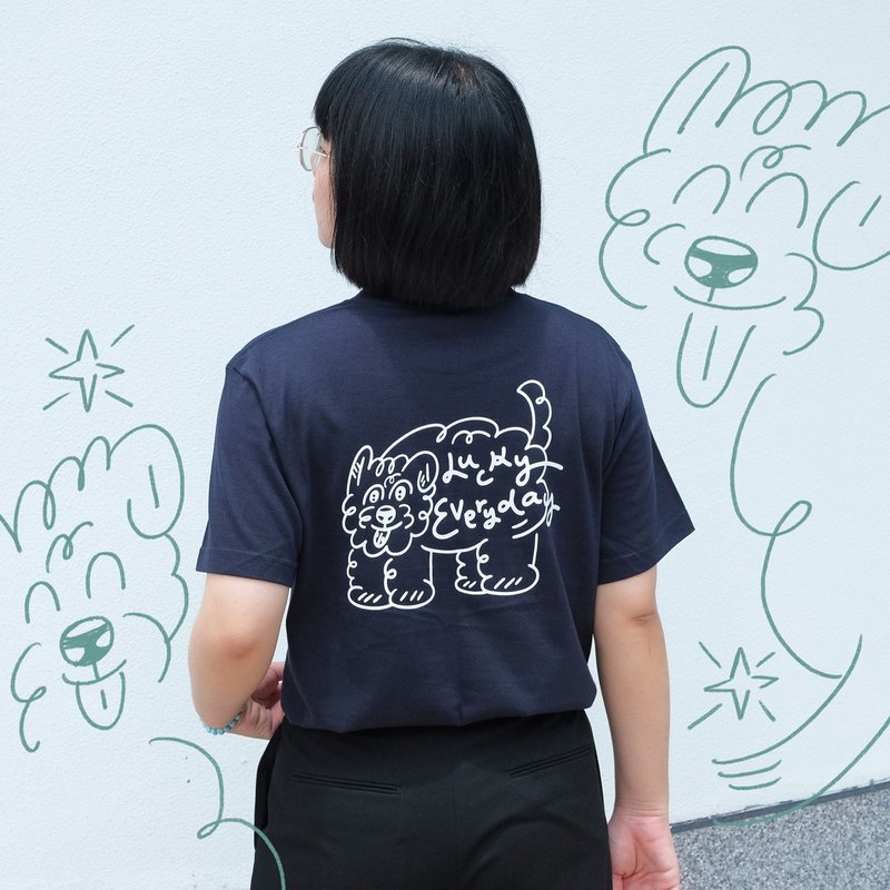 【預購】貓島 T-shirt / 深藍幸運日吉 - 女 T 恤 - 棉．麻 藍色