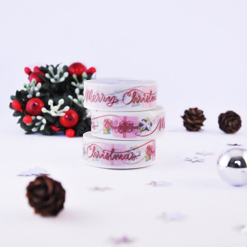 Merry Christmas washi tape - Gifts with red ribbon holiday greetings
