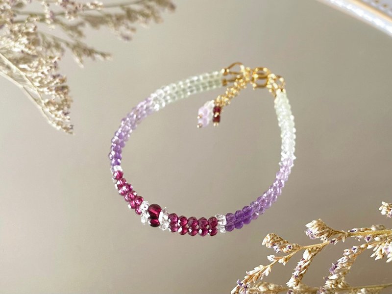 アルマンディンガーネット ガーネット アメジスト プレナイト ハーキマーダイヤモンド || 14KGFブレスレット - ブレスレット - クリスタル パープル