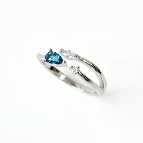 Nature¹¹ ✦ 100%天然水晶(無加工) 2件85折 | 倫敦藍托帕石純銀戒指 (肉眼全淨)