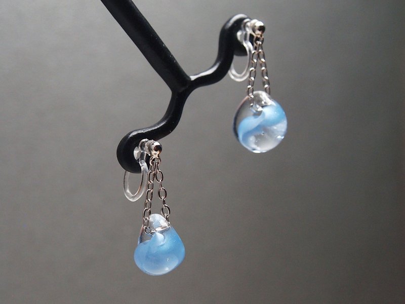 #GE503 Murano Glass Beads Earring - ต่างหู - แก้ว สีน้ำเงิน