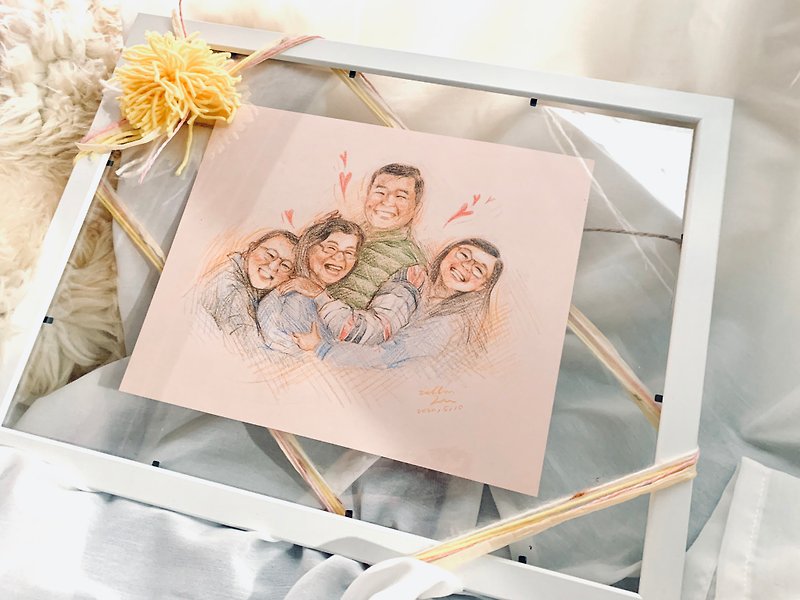 Customized portraits with two objects or more like a face painting gift Trojan rocket color pencil | Hairy child // with frame - Customized Portraits - Paper White