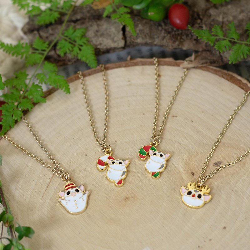 Sugar Glider Elk Candy Cane Snowman Exchange Gift Necklace - Necklaces - Enamel Red