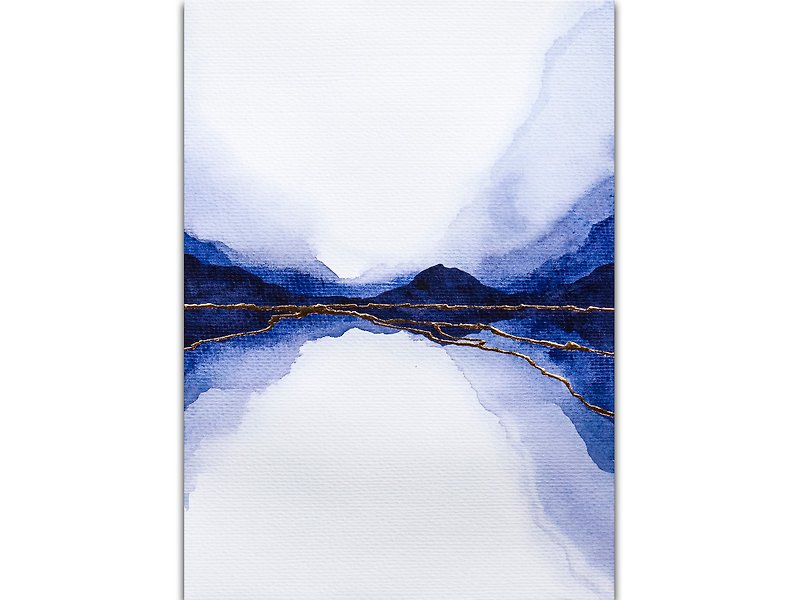 Blue Mountain Painting Abstract Watercolor Landscape Original Art