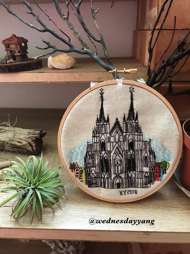 Cologne Cathedral Embroideryart  - Posters - Thread White