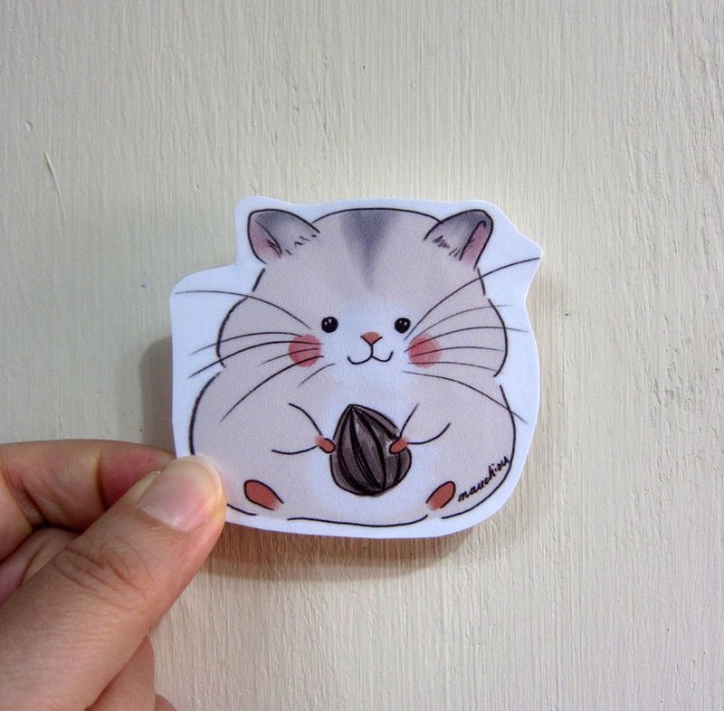 Hand-painted illustration style completely waterproof sticker hamster three-line mouse silver fox hamster - สติกเกอร์ - วัสดุกันนำ้ ขาว