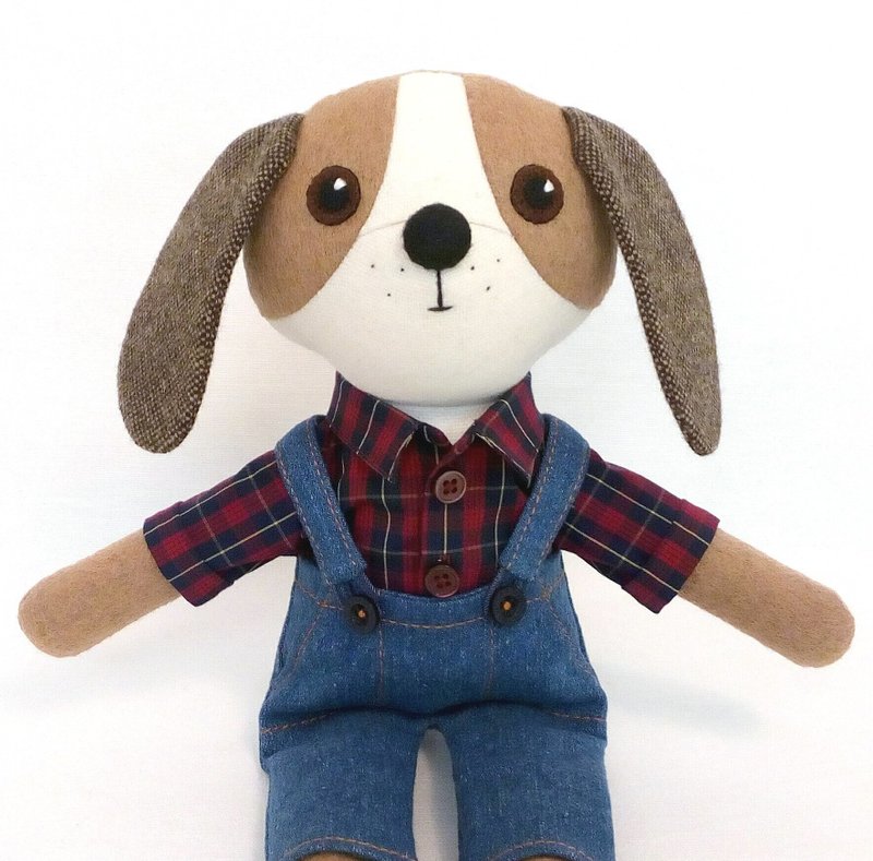 Beige dog boy, handmade wool plush doll, stuffed soft toy - 公仔/玩偶 - 羊毛 多色