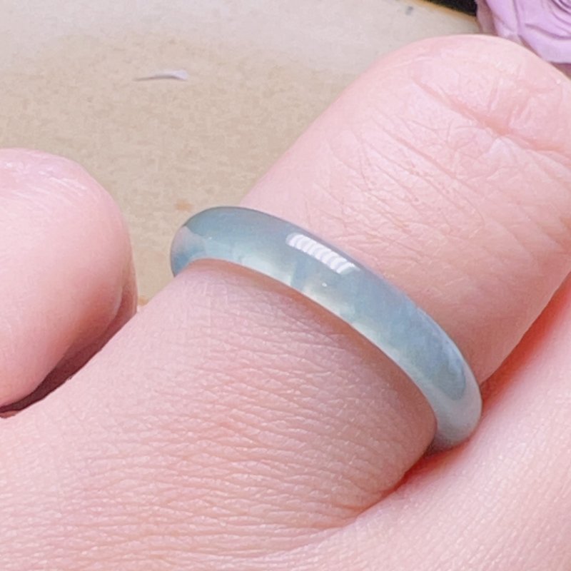 [Seeking fate] Ice blue water jade ring ring | International size 14 | Natural jade A goods | Gift giving - แหวนทั่วไป - หยก สีน้ำเงิน