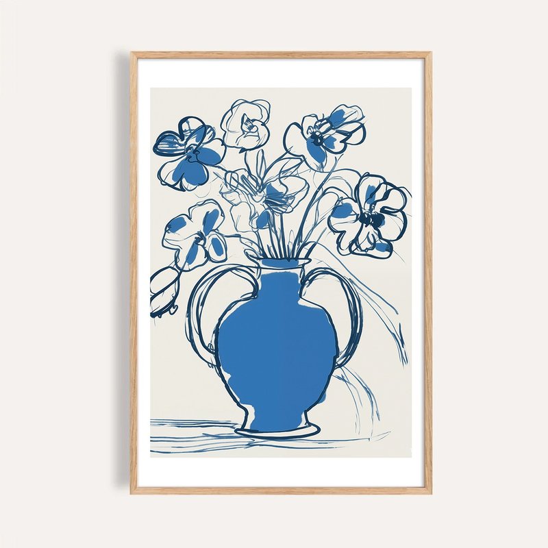 藍陶筆觸 Blue Sketch in Bloom / 現代線條花卉掛畫 - 海報/掛畫/掛布 - 紙 