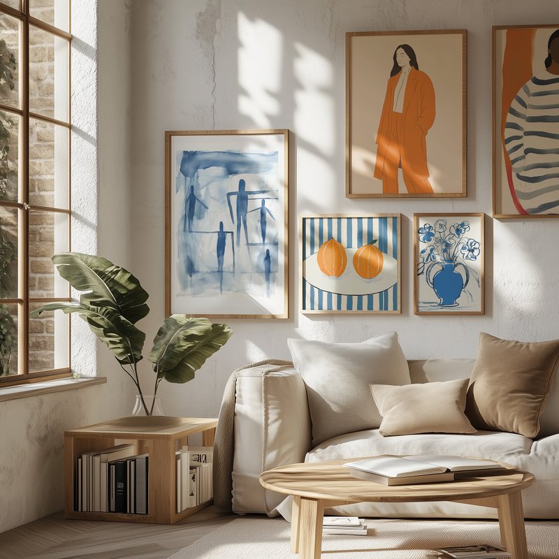 ブルースケッチインブルーム/モダンラインフローラルハンギングポスター - ポスター・絵 - 紙 