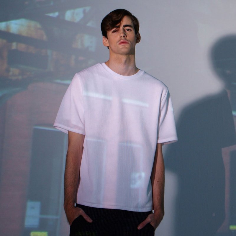 Stone'As Oversized With Double-piece T-shirt / double box-ply white Tee - Men's T-Shirts & Tops - Other Materials White
