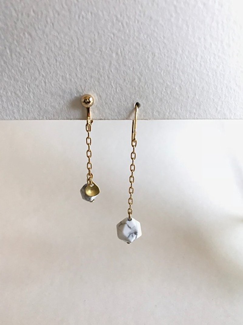 Madam Polygon（clip-on/pierced earrings） - Earrings & Clip-ons - Gemstone White