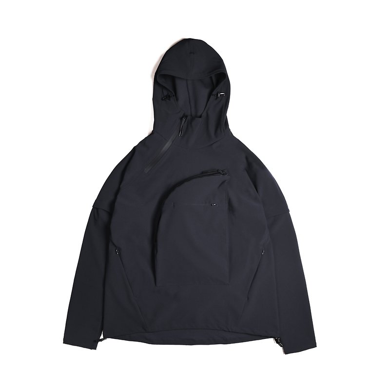 oqLiq - AdHeRe - Detachable Sleeve Curved Large Pocket Hoodie (Black) - เสื้อยืดผู้ชาย - วัสดุอื่นๆ สีดำ