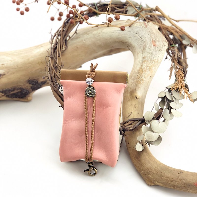 Stitching free shrapnel key bag - key / key bag / storage / key case - Keychains - Genuine Leather Pink