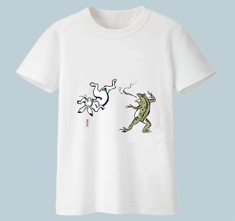 鳥獸戲畫-青蛙與兔子摔角-短袖T恤 - T 恤 - 棉．麻 