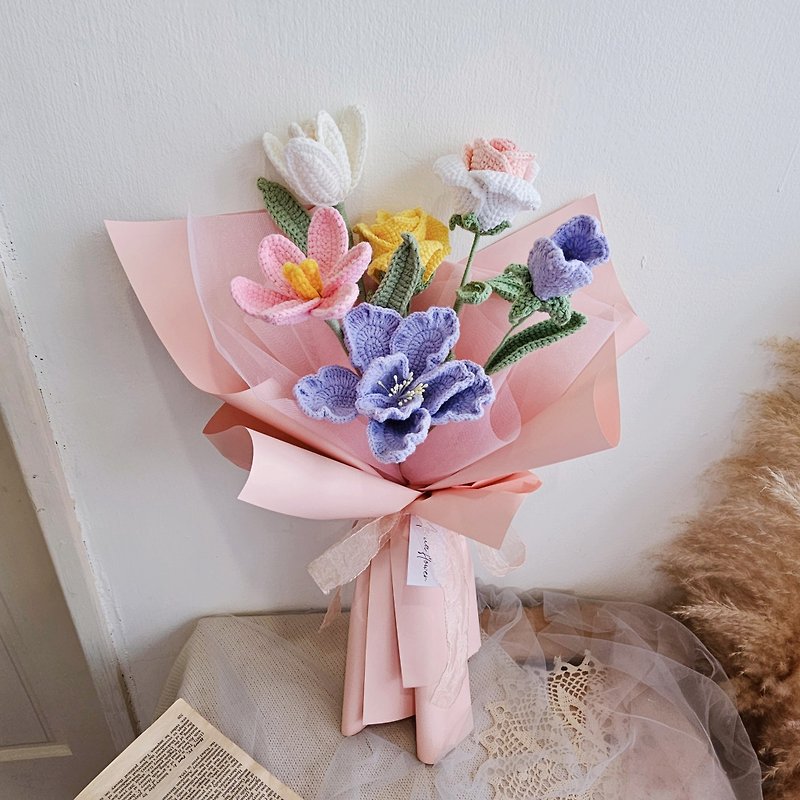 Rose Knitted Bouquet Valentine's Day Gift 520 Confession Bouquet Fast Shipping In Stock - ช่อดอกไม้แห้ง - ผ้าฝ้าย/ผ้าลินิน หลากหลายสี
